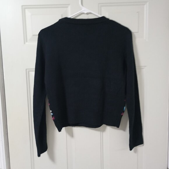 Merry Christmas Poof Feliz Navidad Flamingo Sweater S Black - Picture 4 of 11